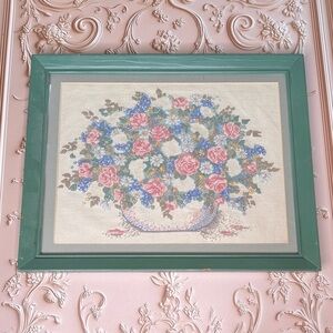 Vintage Elegance Roses For Sweet Dreams Floral Basket Cross Stitch Needlepoint